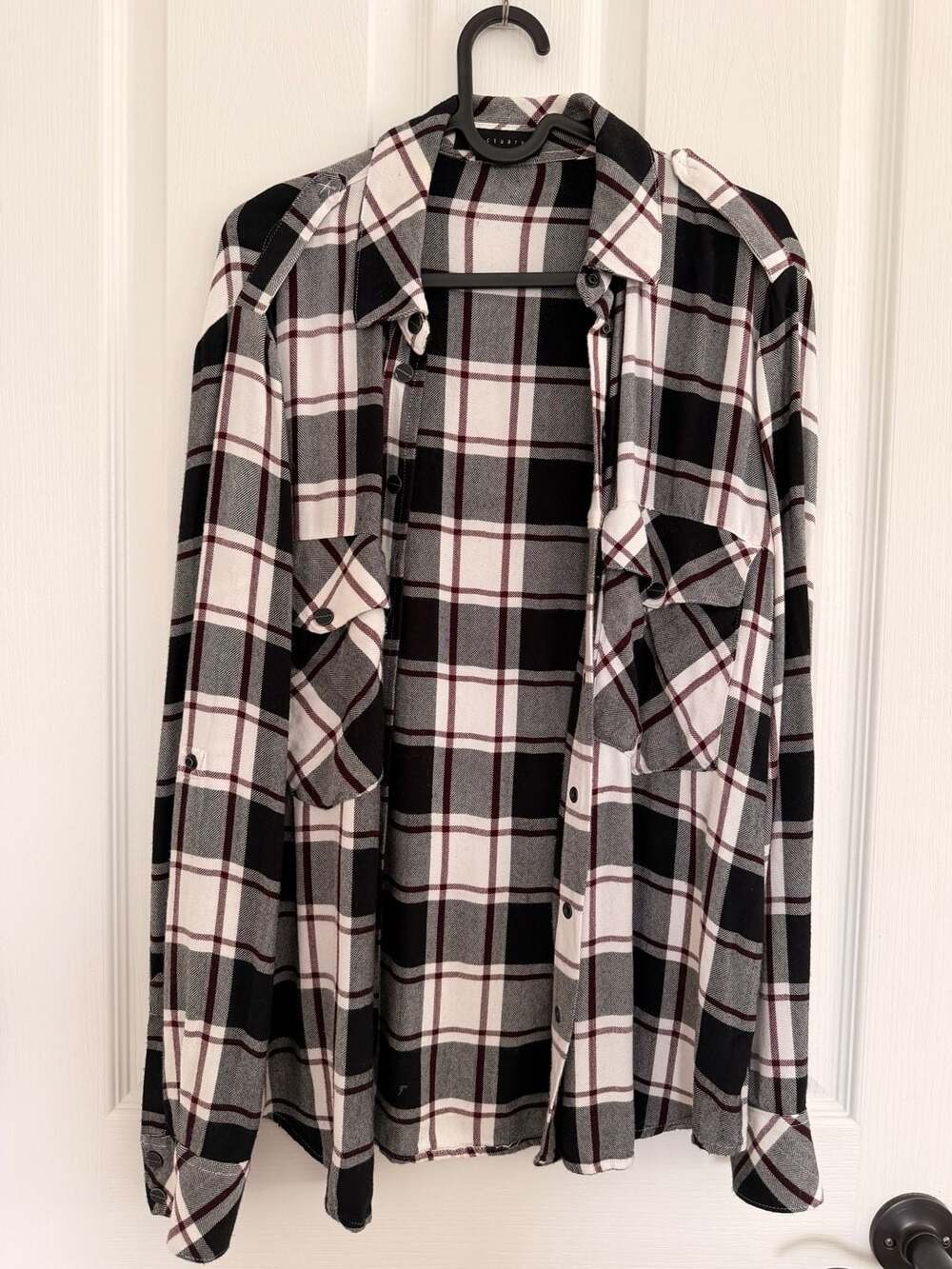 Sanctuary Plaid Button Down Shirt Women's XS Black White Burgundy